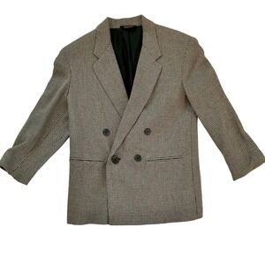 TFW Boys Double Breasted Blazer Jacket Tan Black Micro Check Made in USA Kids